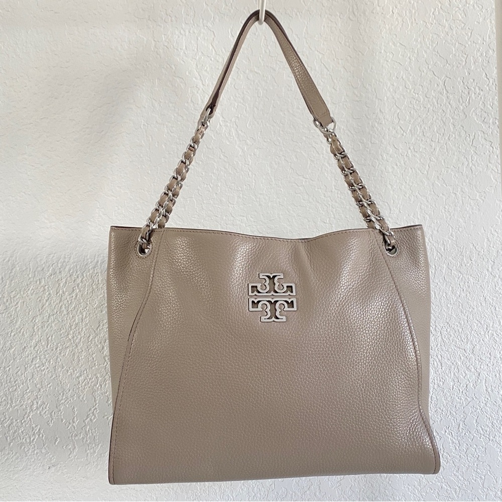 Tory Burch gray leather Britten Tote